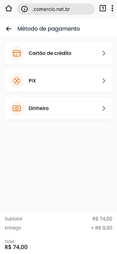 Método de pagamento na entrega