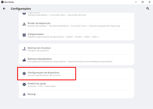 1 Janela Configurações do dispositivo