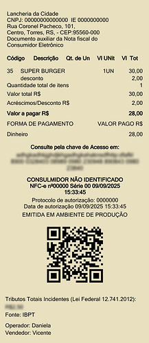 Comprovante - Danfe NFC-e