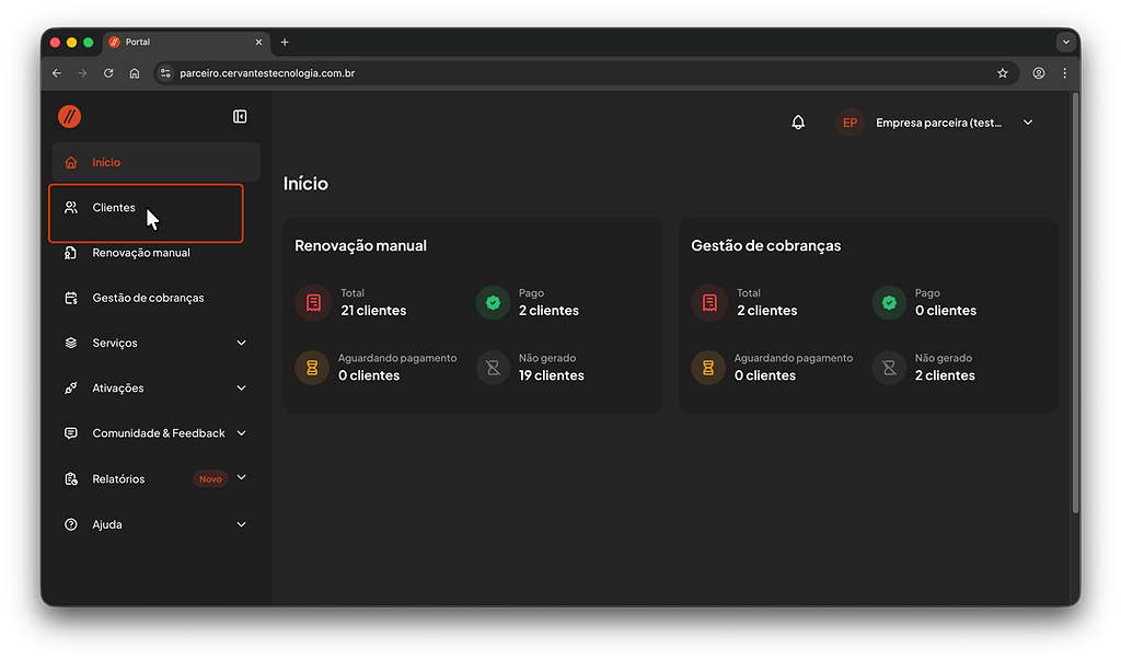 Status Cloud - Tutoriais Portal do Parceiro - Comunidade Cervantes