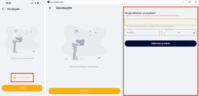 Navi - devolução de venda - adicionar produto