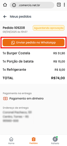 Enviar pedido no WhatsApp