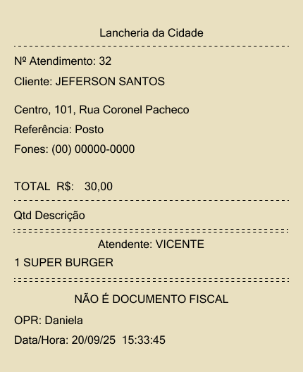 Comprovante - Atendimento - Pedido + Informações de entrega
