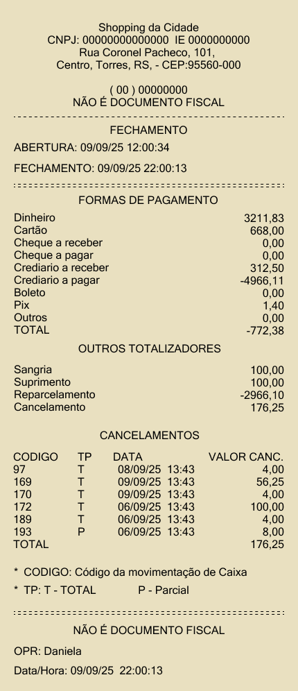 Comprovante - Fechamento
