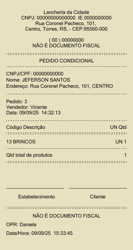 Comprovante - Pedido condicional