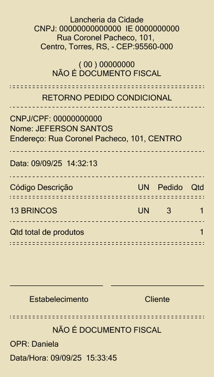 Comprovante - Pedido condicional - Retorno